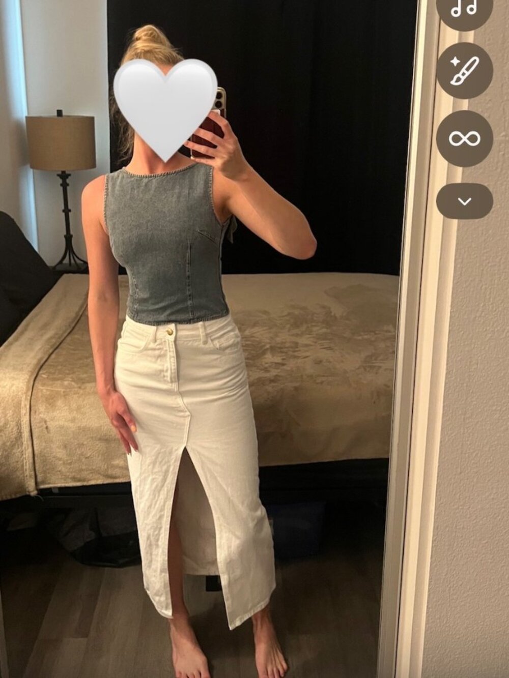 SNDYS Nila White Midi Skirt XS High Waist Side Slit Minimalist Summer Vacation